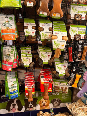 Chewable treat selection on shelf