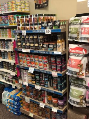 big selection of canned pet foods